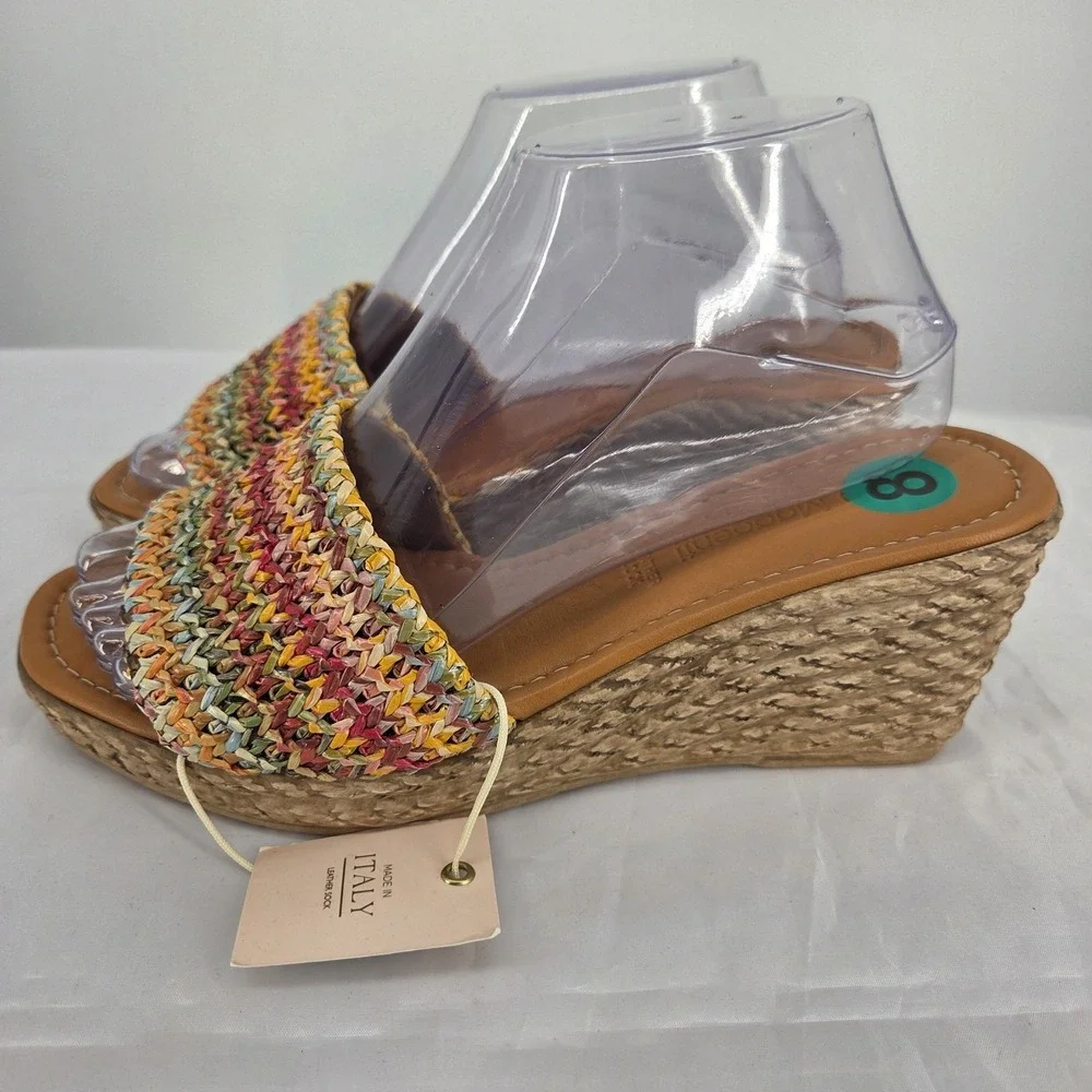 Fabio Maggenti Italy Wedge Sandals Womens 8M Multicolor Raffia Espadrille NWT